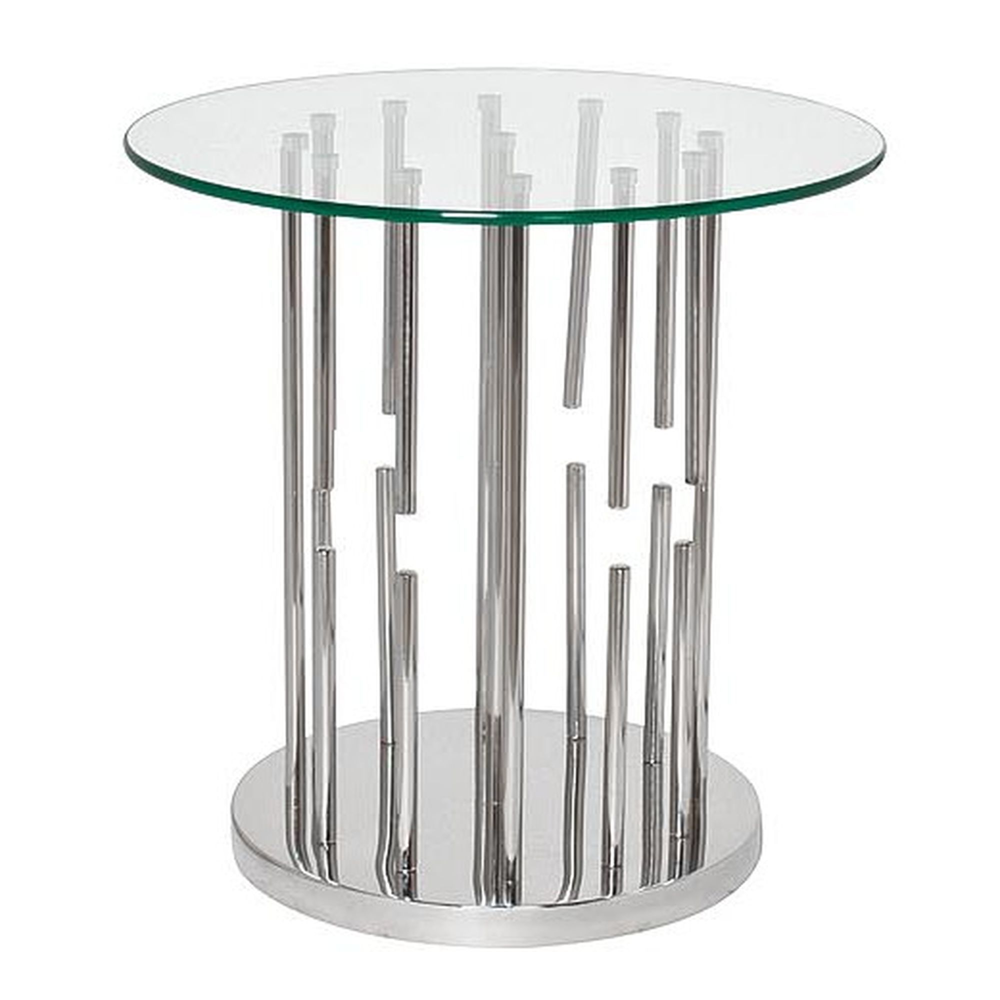 Кофейный столик круглый стеклянный на алюминиевых ножках