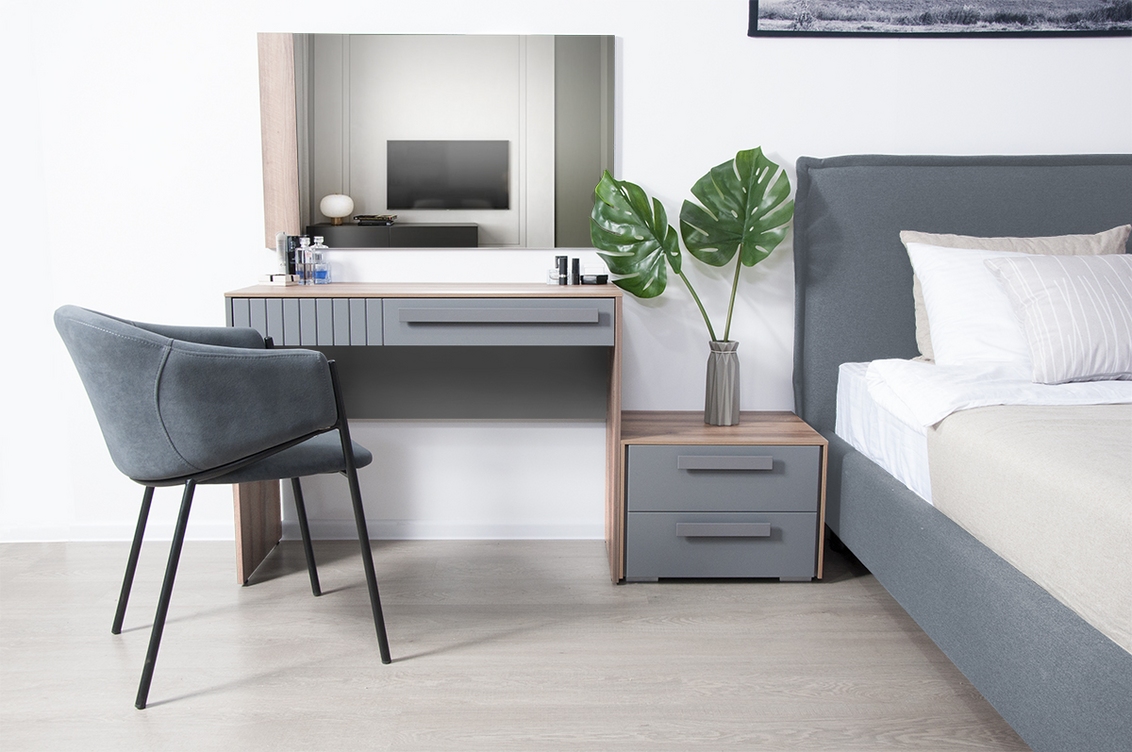 ТУМБА ПРИКРОВАТНАЯ ВИЕРА - Т2 СЕРЫЙ ШПОН/ОНИКС ГРАНИТ