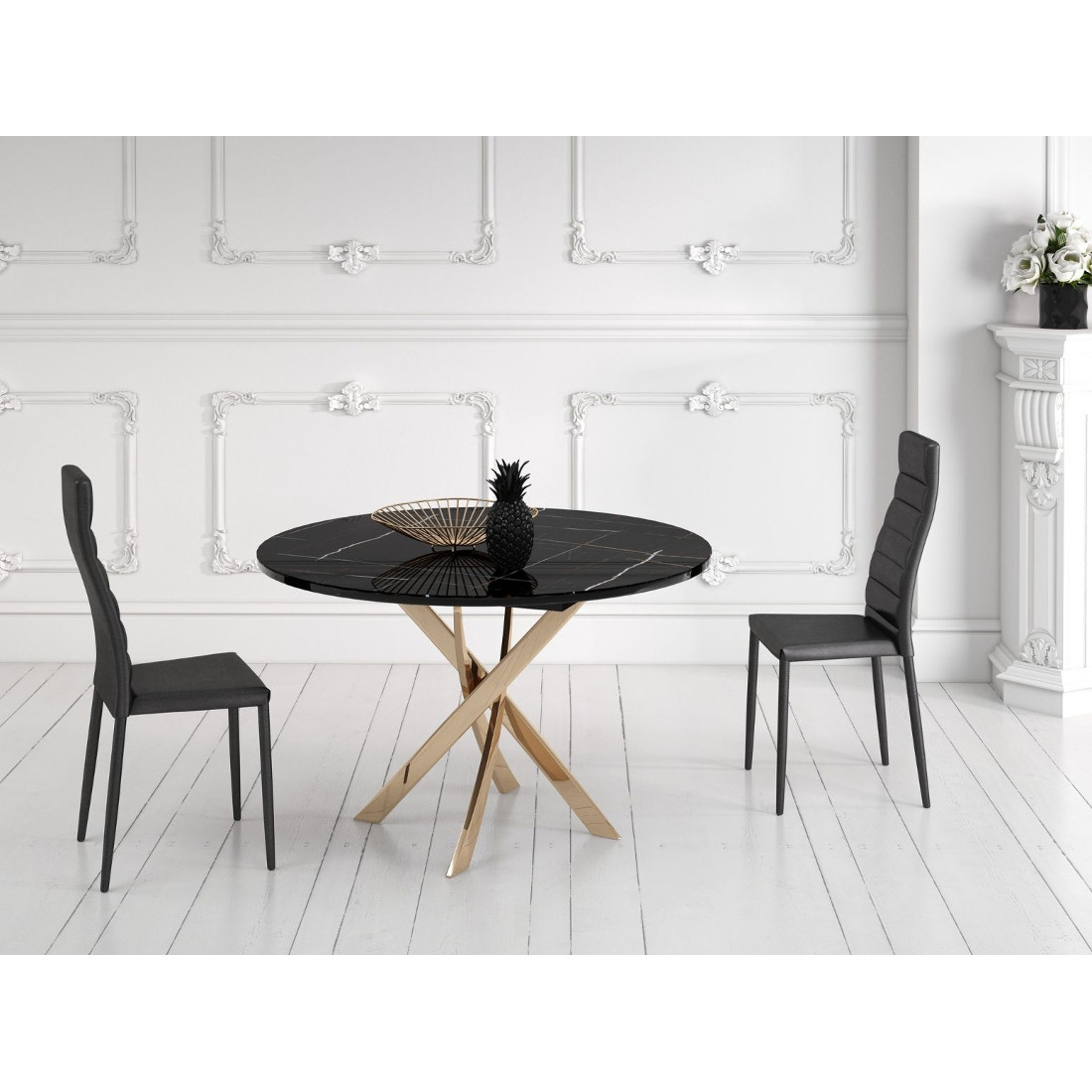 СТОЛ ОБЕДЕННЫЙ R1100 - ЗОЛОТО/ КАМЕНЬ ЧЕРНЫЙ ГЛЯНЕЦ
