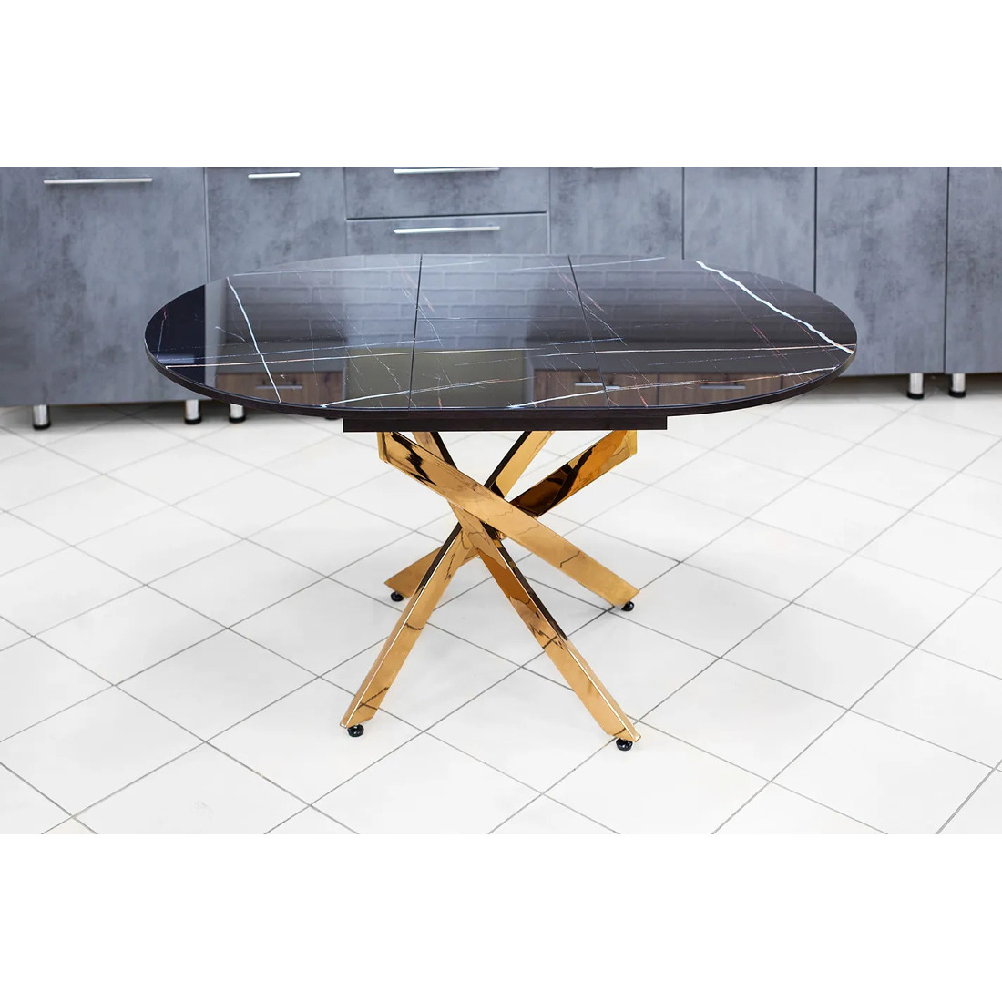 СТОЛ ОБЕДЕННЫЙ R1100 - ЗОЛОТО/ КАМЕНЬ ЧЕРНЫЙ ГЛЯНЕЦ