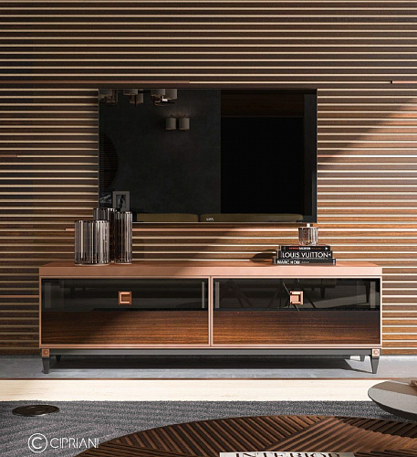 ТУМБА ПОД ТВ CIPRIANI - S540 BLACK VELVET/EUCALIPTUS