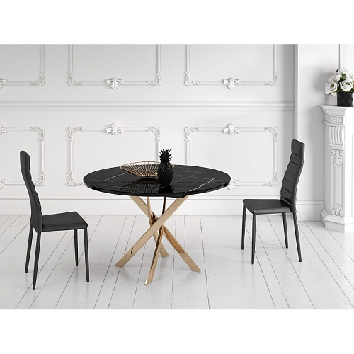 СТОЛ ОБЕДЕННЫЙ R1100 - ЗОЛОТО/ КАМЕНЬ ЧЕРНЫЙ ГЛЯНЕЦ