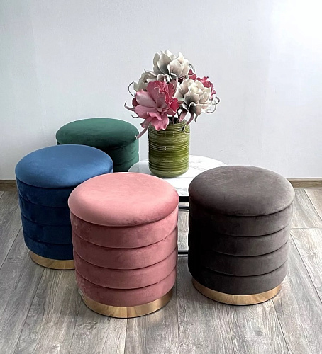 ПУФ ФРЕД-CI - ЗЕЛЕНЫЙ 19/ВЕЛЮР/ЗОЛОТО/КРУГЛ