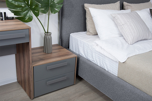 ТУМБА ПРИКРОВАТНАЯ ВИЕРА - Т2 СЕРЫЙ ШПОН/ОНИКС ГРАНИТ